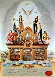 Trade Emblem of the Amalgamated Society of Engineers, Machinists, Millwrights, Smiths and Pattern Makers, Engraved by George Greatbach, 1852